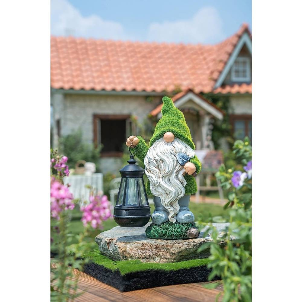 Nain de Jardin Résine Décoratif avec Effet Floqué Mousse et Éclairage- Décoration de jardin- Living123 - Image 6