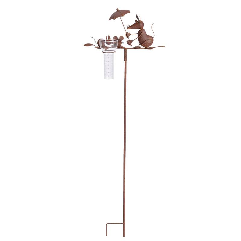 La Grande Prairie - Pluviomètre Souris à l'Ombrelle Métal Rouillé 32x22x119cm - Image 4