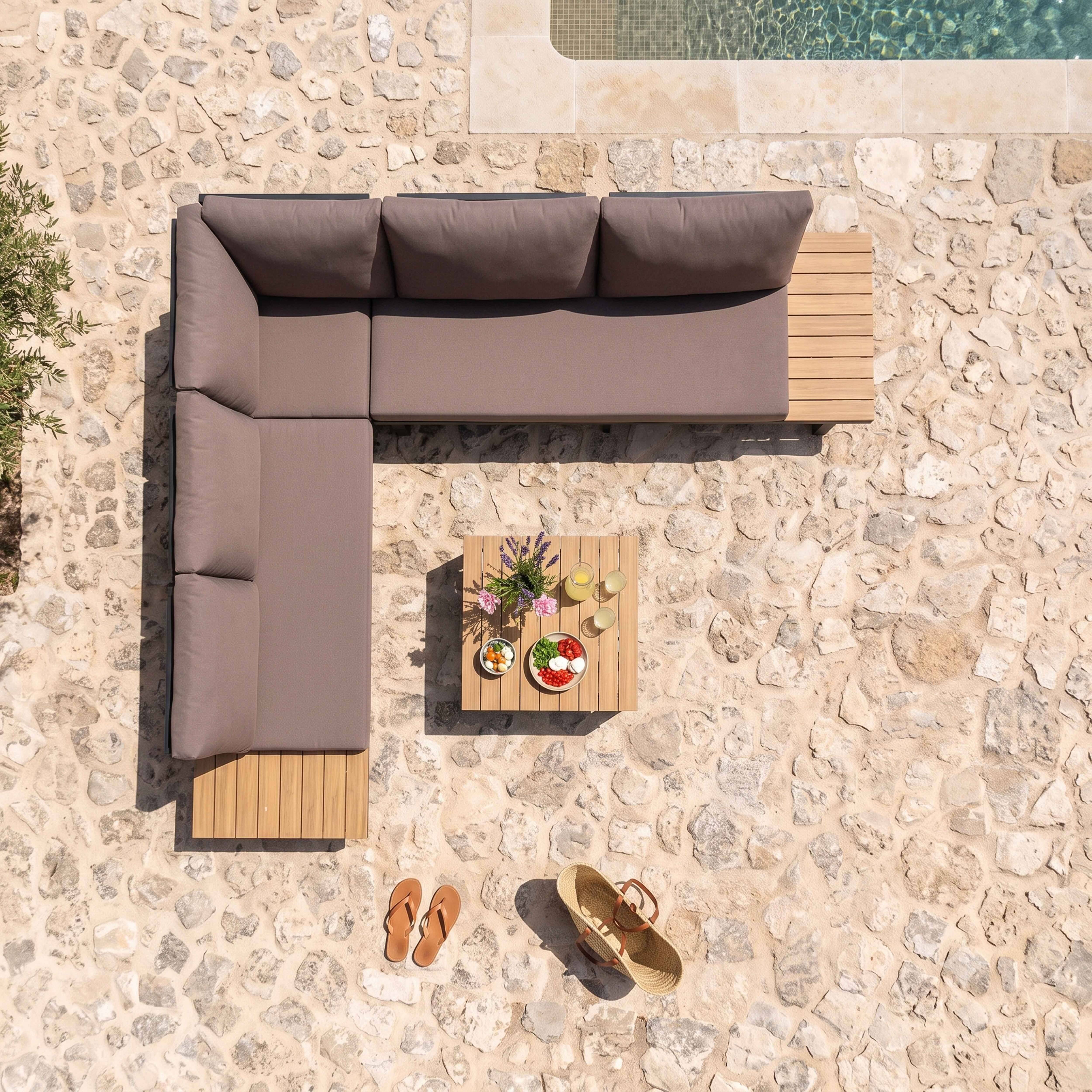 Oviala - Salon de  jardin bas 6 places en aluminium et bois taupe Topa - Oviala - Imagen 4