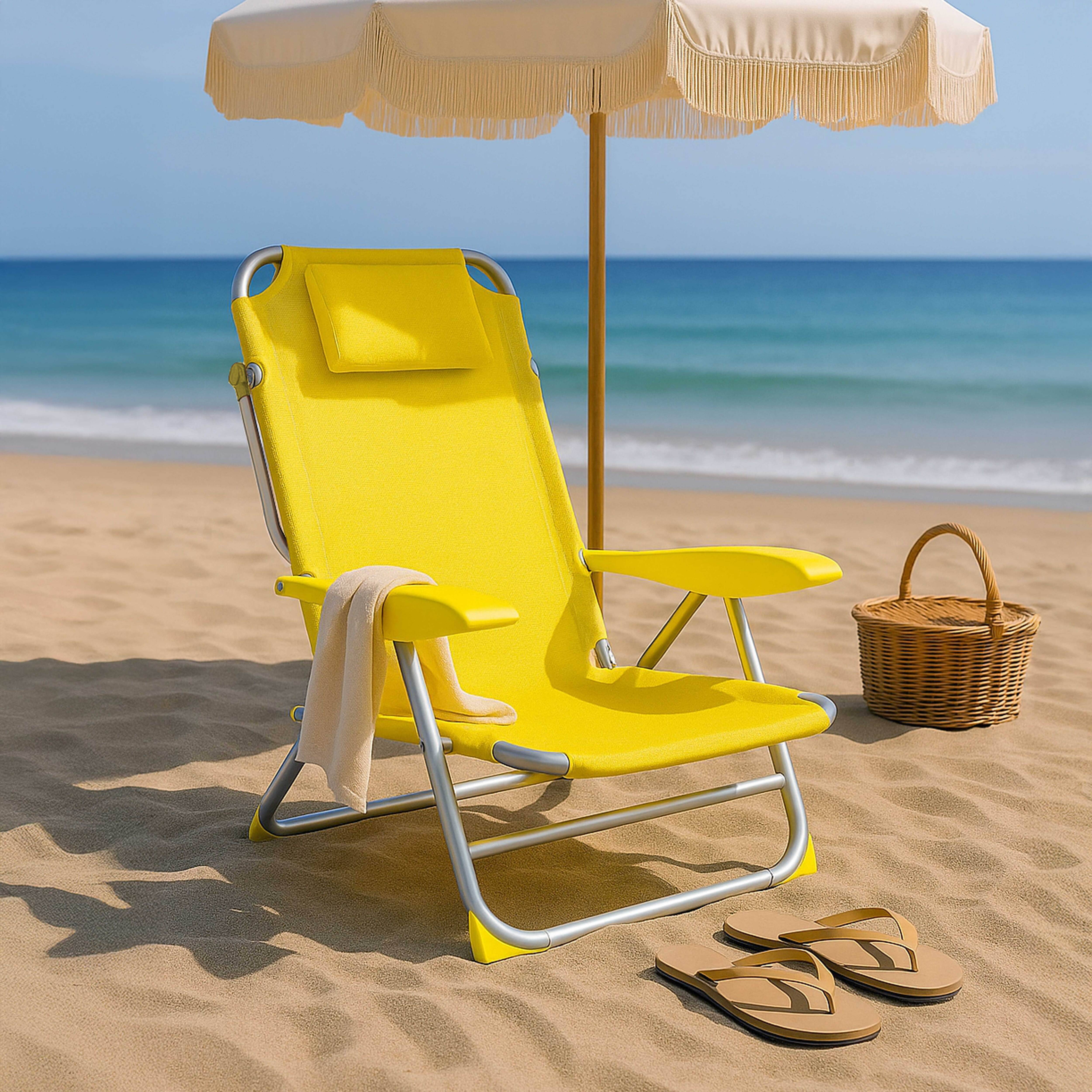 Oviala - Fauteuil clic clac des plages polyester jaune clair - Oviala - Imagen 2