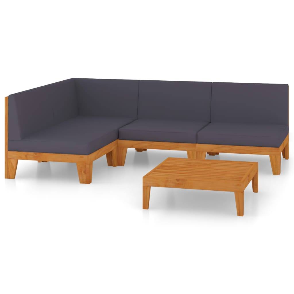 Helloshop26 - Salon de jardin meuble d'extérieur ensemble de mobilier 5 pièces avec coussins bois d'acacia solide - Imagen 1