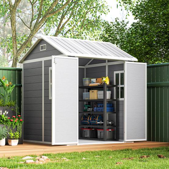 Abri de jardin polypropylène gris 181 x 181 x 220 cm - PANGIVO - Image 4