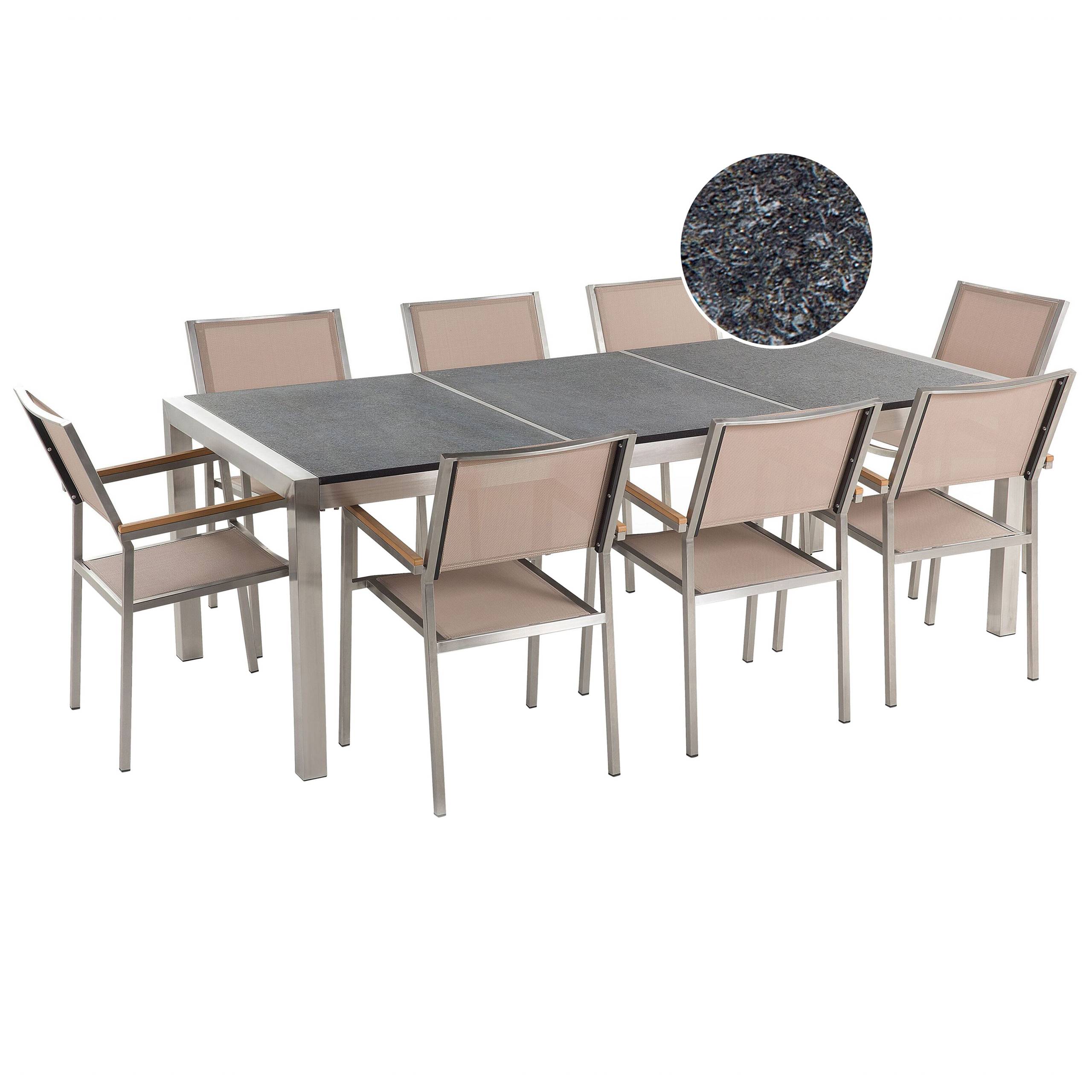 Beliani - Set de salle à manger, 8 Personnes Granit Noir/beige GROSSETO - Beliani - Imagen 2