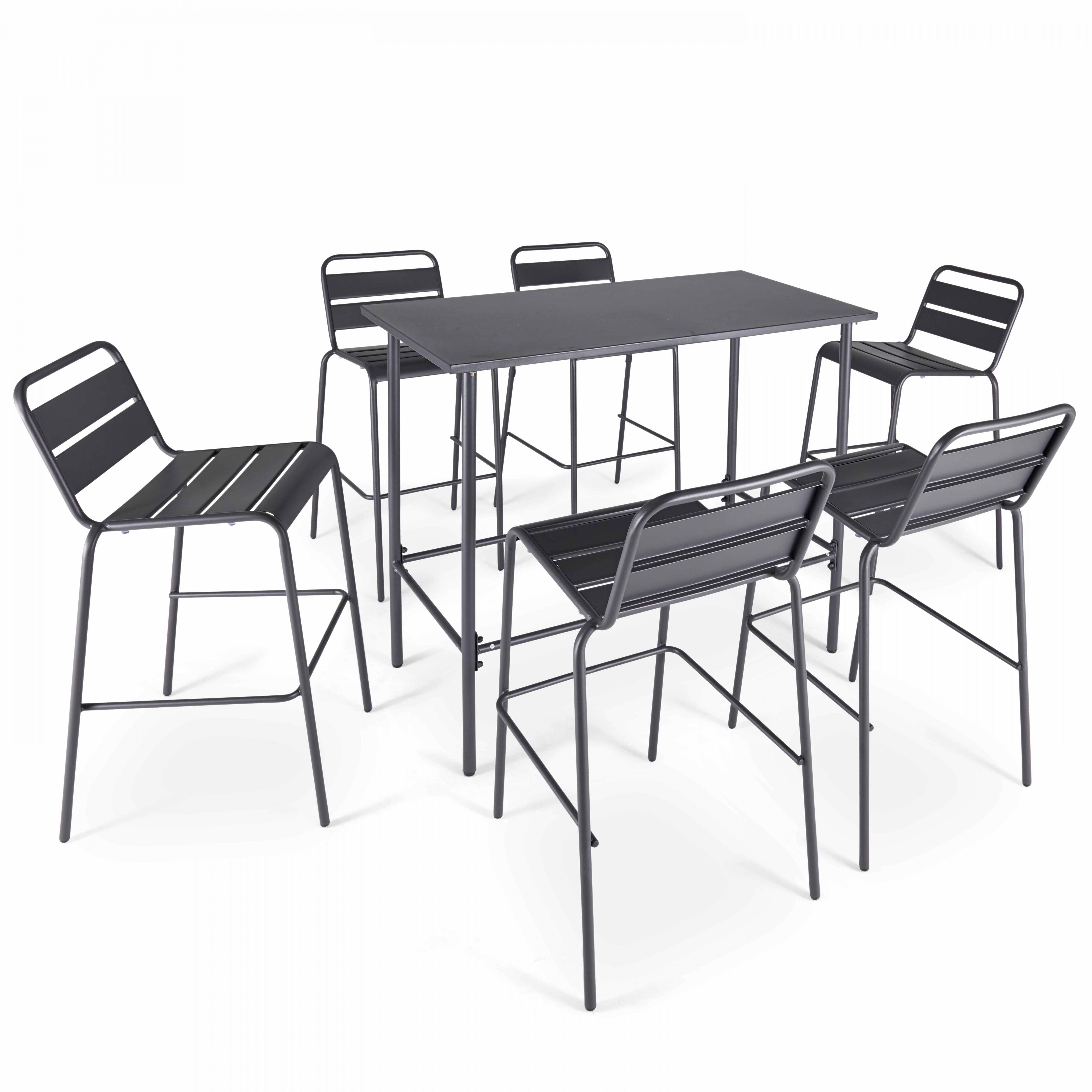 Oviala - Ensemble table haute de jardin et 6 chaises en métal gris Palavas - Oviala - Imagen 1