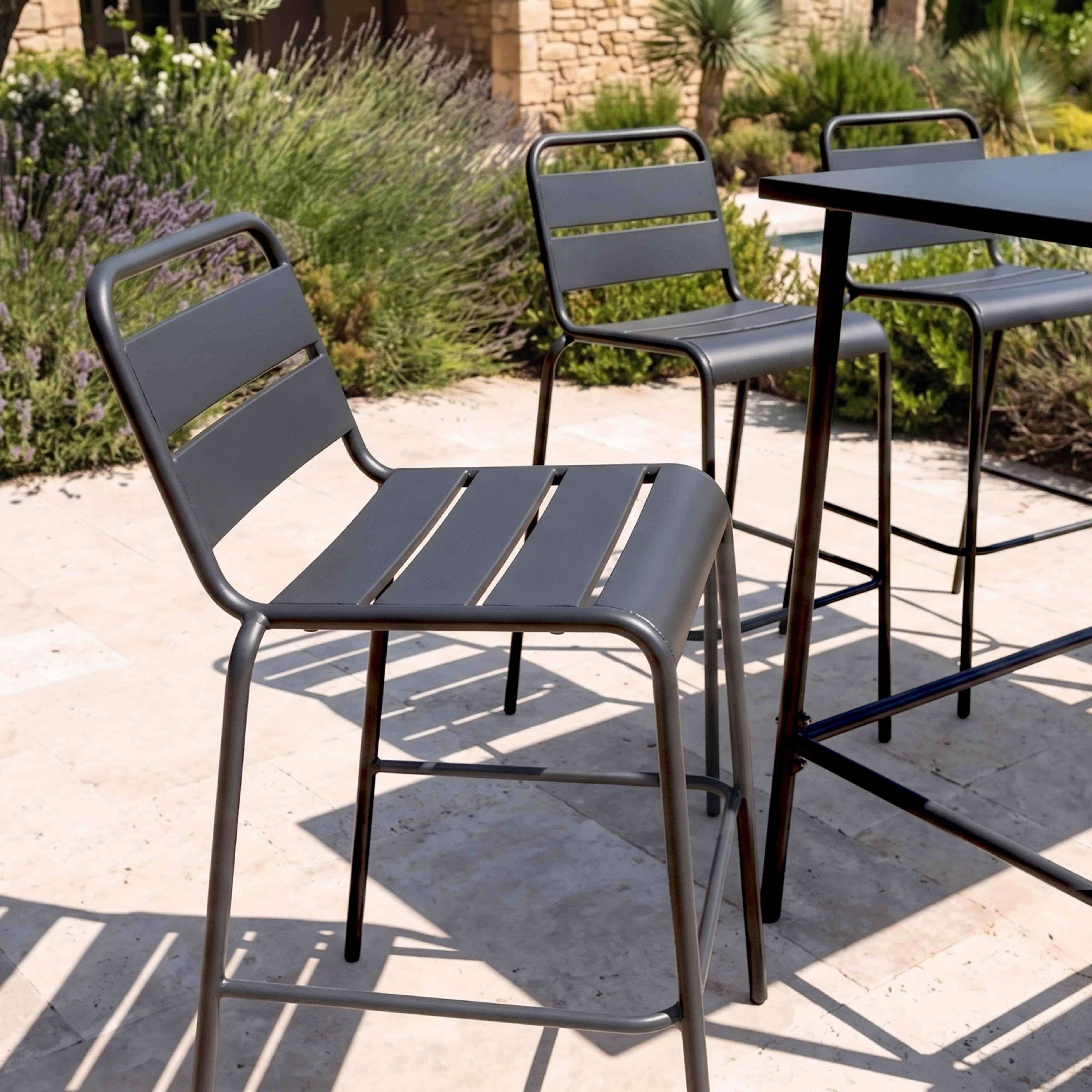 Oviala - Ensemble table haute de jardin et 6 chaises en métal gris Palavas - Oviala - Imagen 3
