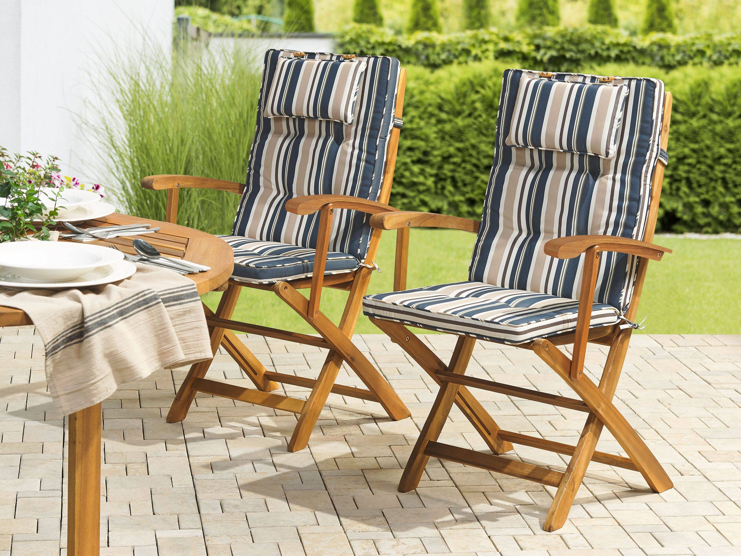 Beliani - Lot de 2 Coussins d'Assise en Tissu Polyester Bleu et Beige avec Rembourrage en Mousse pour Chaises de Jardin Modernes Beliani - Imagen 2