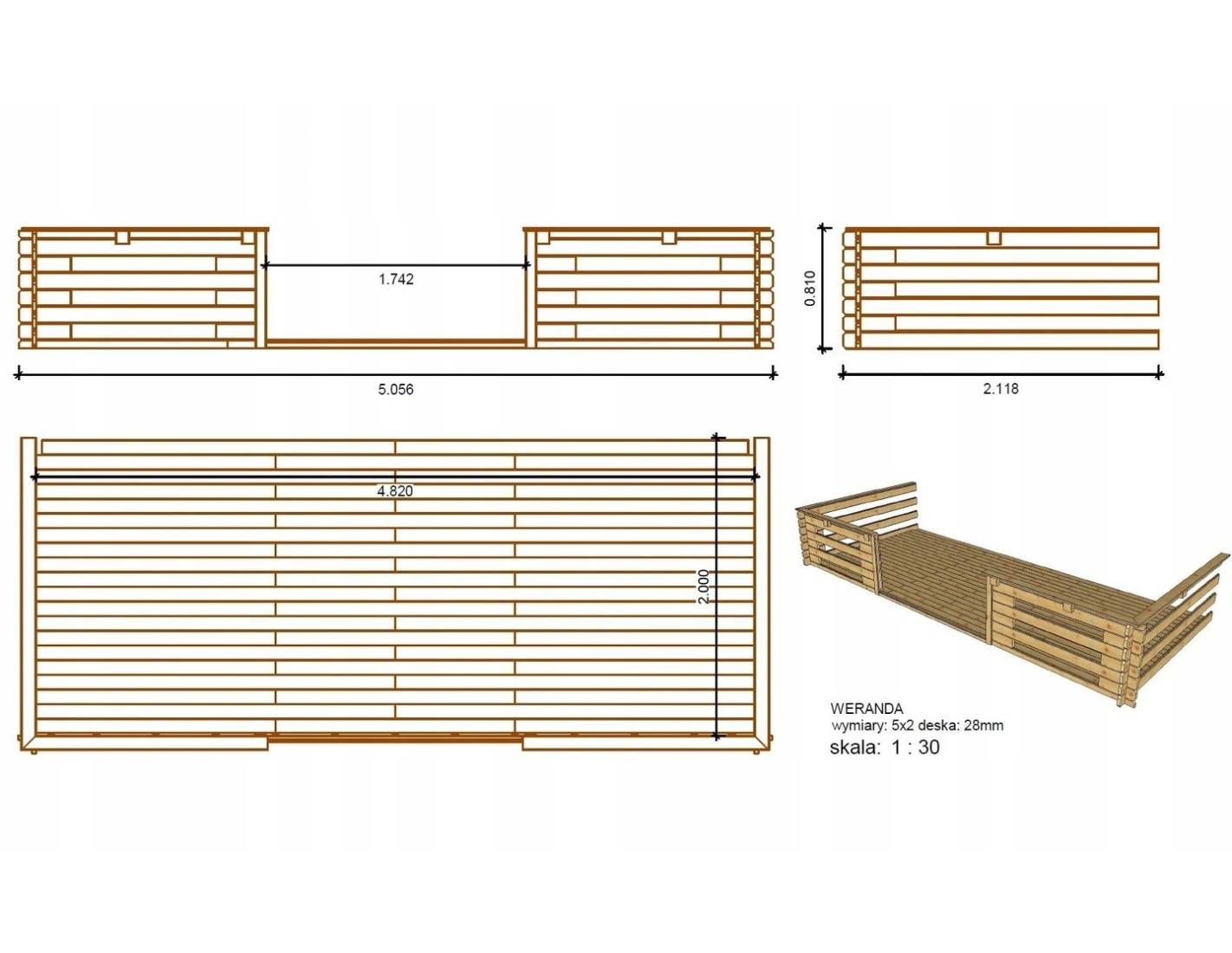 Altanka - Terrasse en bois avec balustrade pour abri en bois - 10m2 - 5m x 2m - couleur: naturel - DOM601 - ALTANKA - Imagen 3