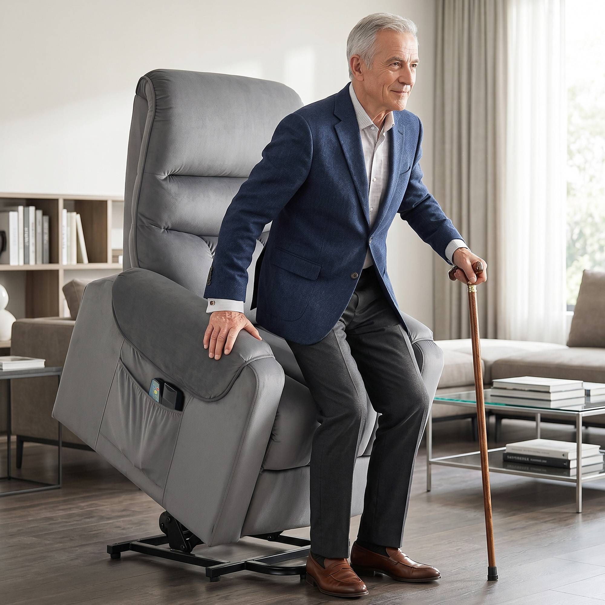 Fauteuil releveur électrique massage vibration et chaleur, fauteuil relax électrique en velours, gris foncé - Image 3