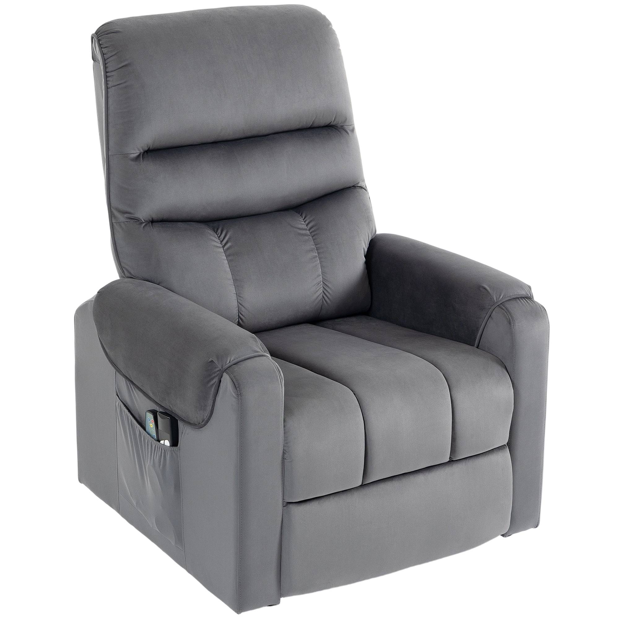 Fauteuil releveur électrique massage vibration et chaleur, fauteuil relax électrique en velours, gris foncé - Image 2