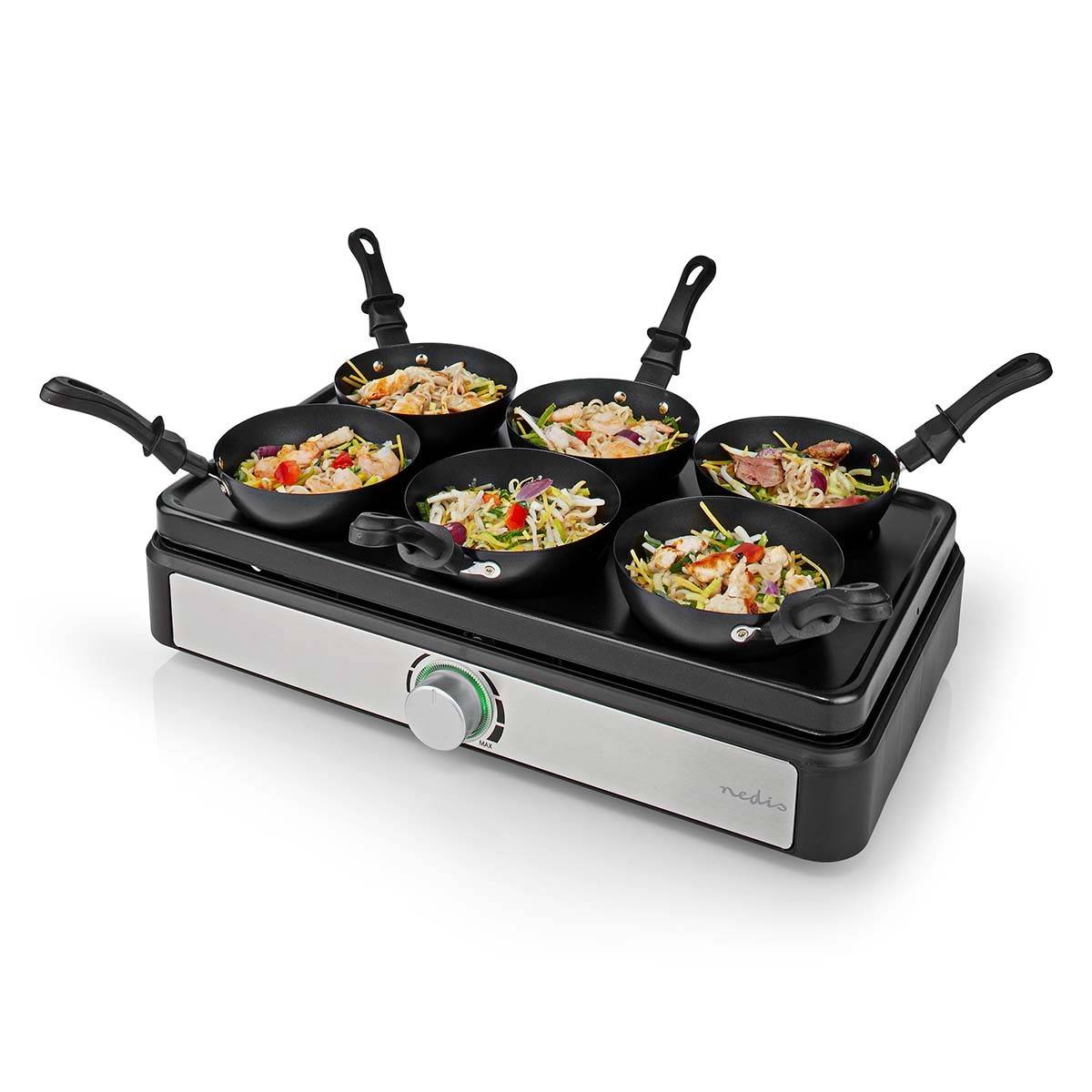 Wok Party Crepière SET pour 6 personnes 600W Revetement anti-adhésif Poêle à wok NEDIS - Imagen 8