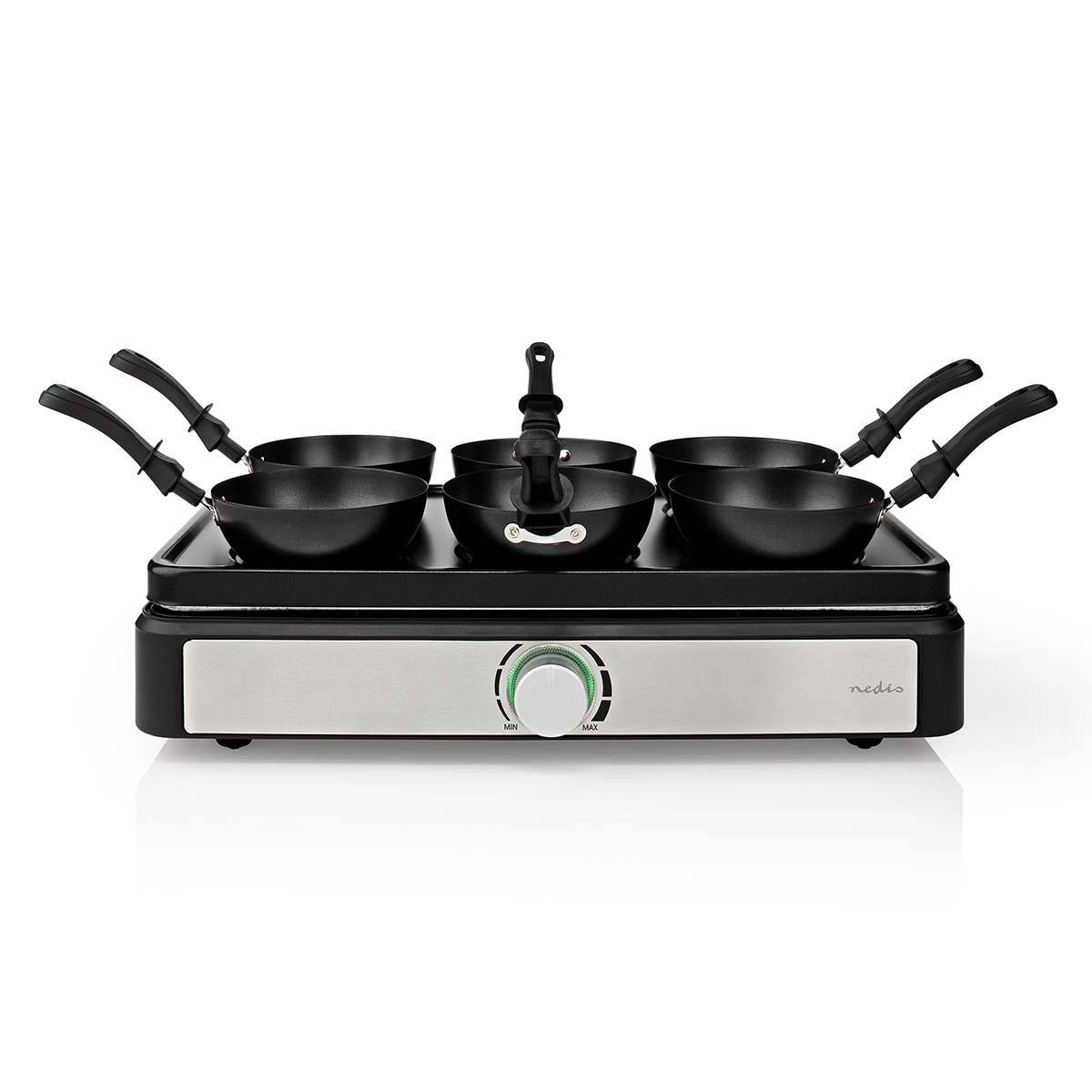 Wok Party Crepière SET pour 6 personnes 600W Revetement anti-adhésif Poêle à wok NEDIS - Imagen 4