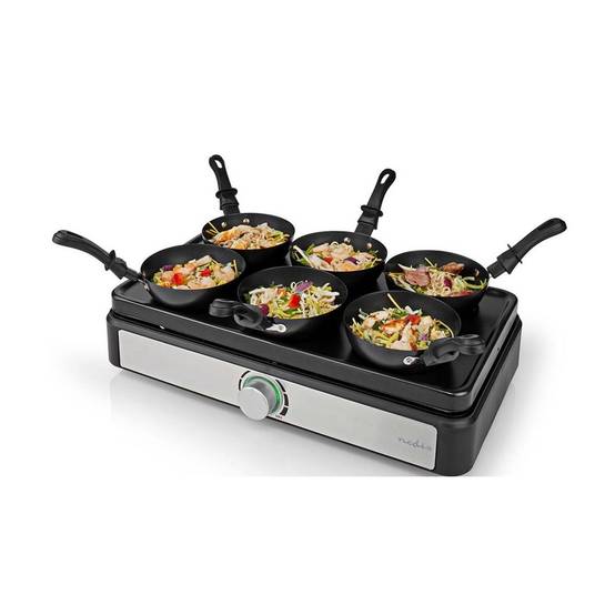 Wok Party Crepière SET pour 6 personnes 600W Revetement anti-adhésif Poêle à wok NEDIS - Imagen 1