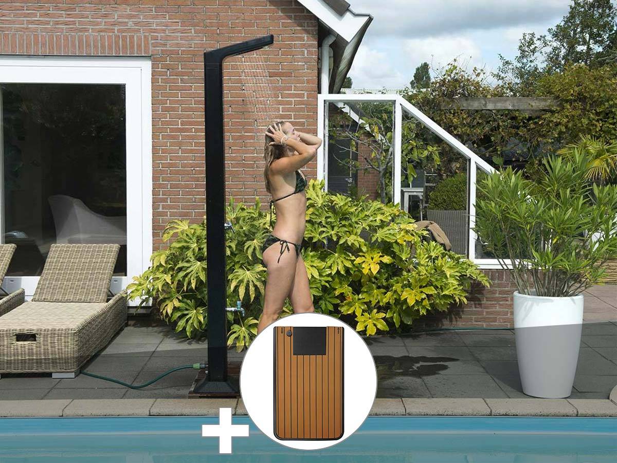 Ubbink - Douche solaire 35 L Solaris Premium LED + Plancher solaire Bois Teck - Ubbink