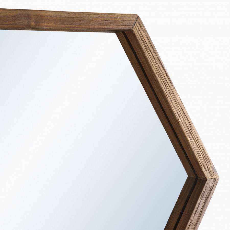 Macabane - ALIDA - Miroir 'L' marron structure bois teck recyclé forme hexagone - Imagen 3