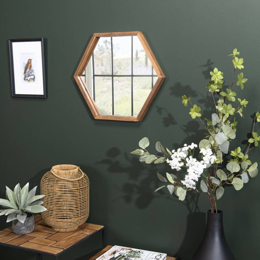 Macabane - ALIDA - Miroir 'L' marron structure bois teck recyclé forme hexagone - Imagen 2