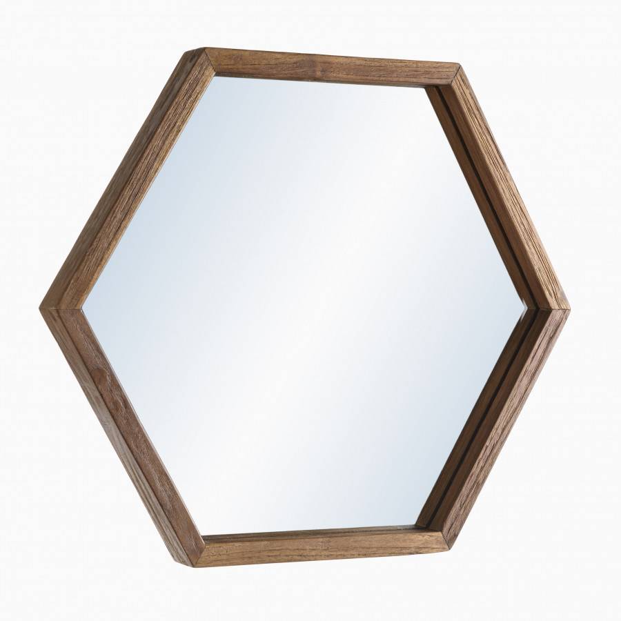 Macabane - ALIDA - Miroir 'L' marron structure bois teck recyclé forme hexagone - Imagen 9
