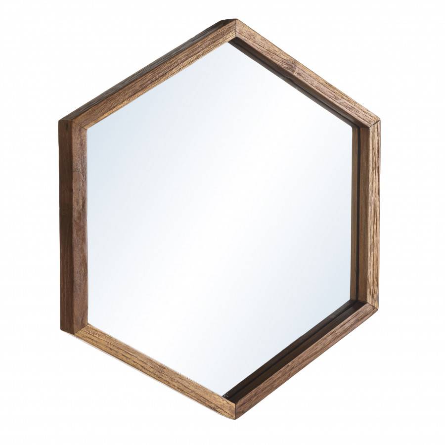 Macabane - ALIDA - Miroir 'L' marron structure bois teck recyclé forme hexagone - Imagen 7