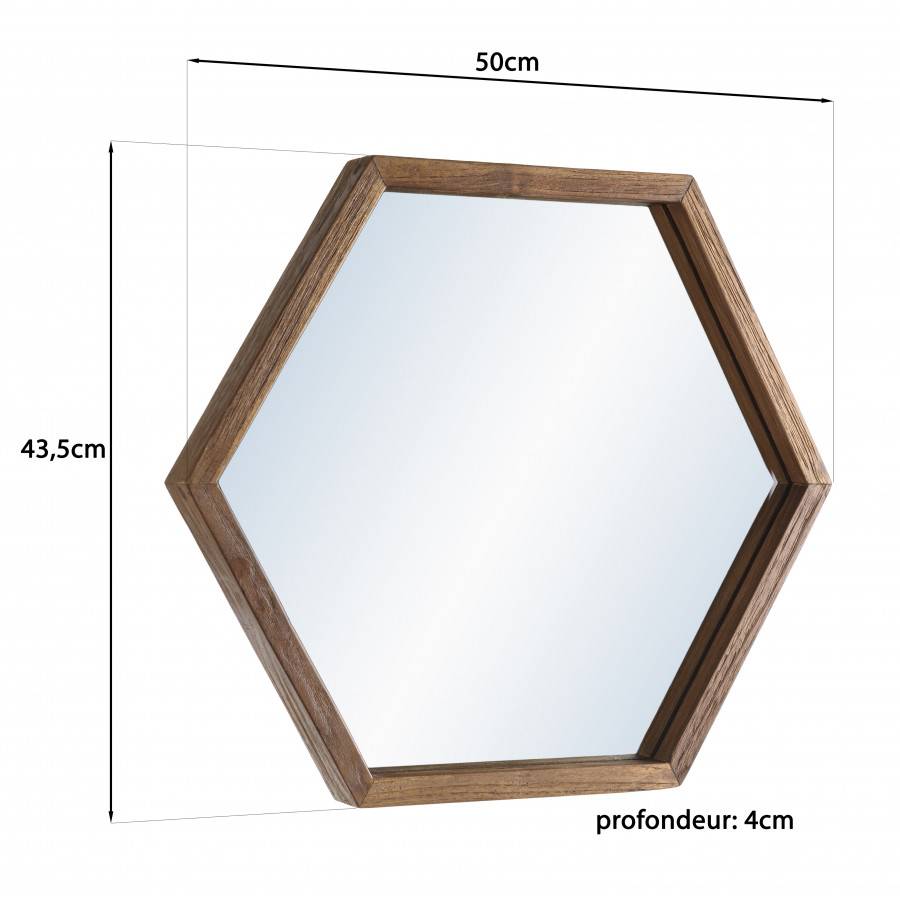 Macabane - ALIDA - Miroir 'L' marron structure bois teck recyclé forme hexagone - Imagen 8