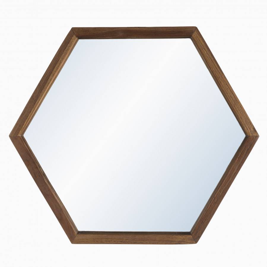 Macabane - ALIDA - Miroir 'L' marron structure bois teck recyclé forme hexagone - Imagen 1