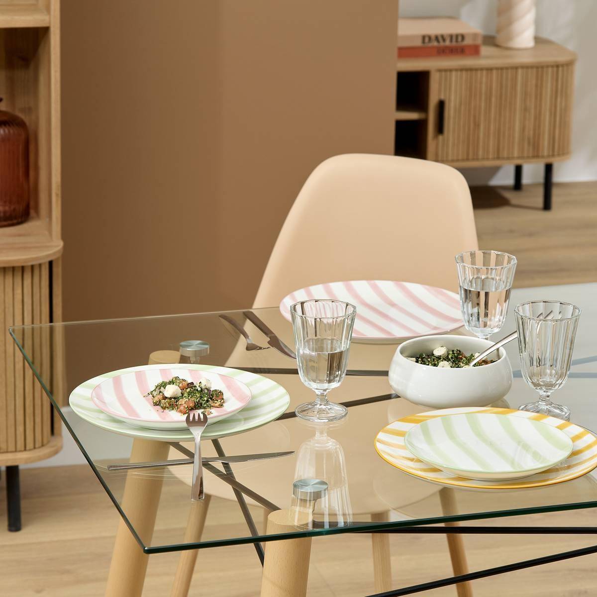 Atmosphera - Lot de 6 assiettes plates rayées Charlie jaune D27cm - Atmosphera Créateur d'intérieur - Image 4