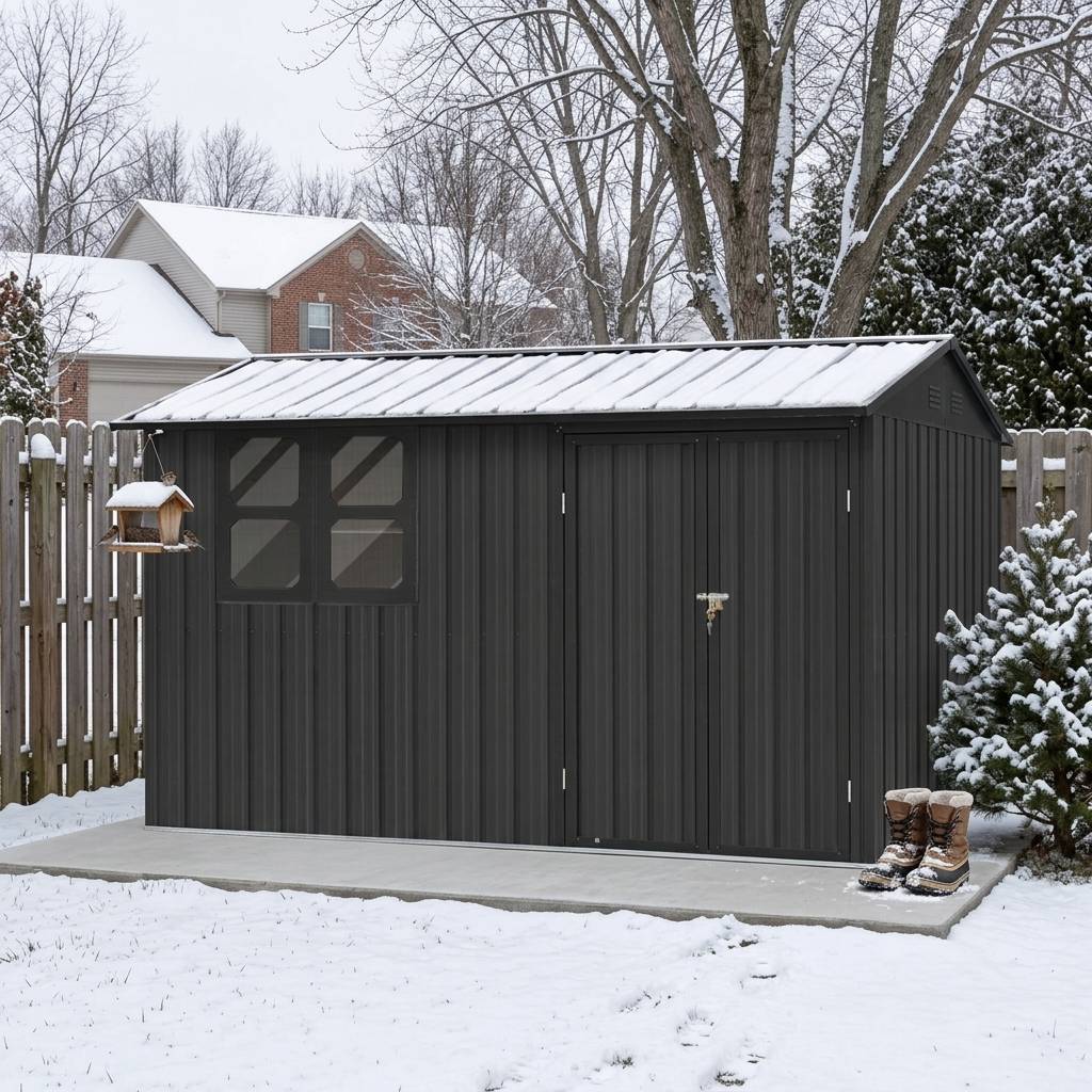 Abri de jardin métal acier galvanisé toit double pente rangement extérieur 10,3 m² noir - ComfortXL Outdoor Living - Image 1