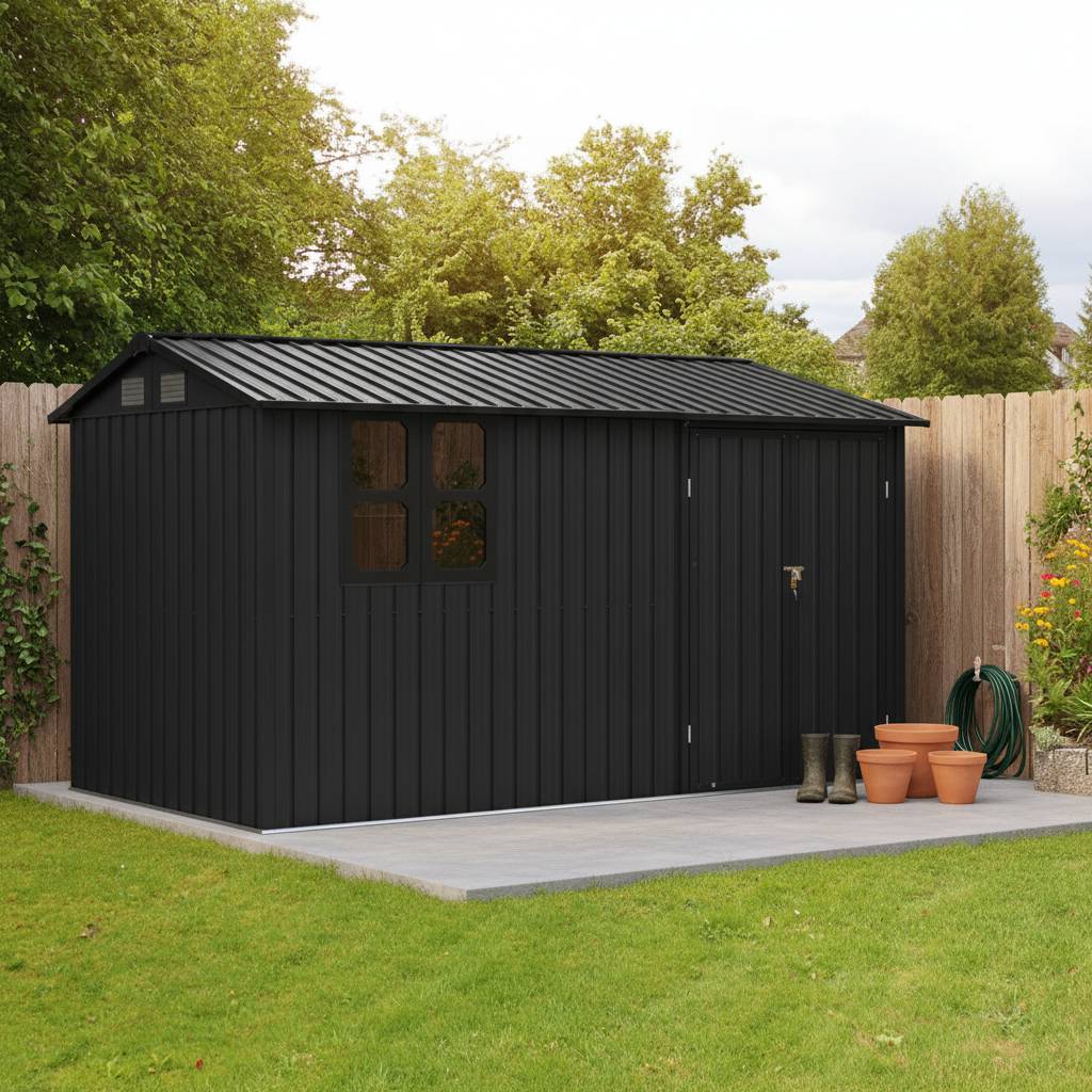 Abri de jardin métal acier galvanisé toit double pente rangement extérieur 10,3 m² noir - ComfortXL Outdoor Living - Image 3
