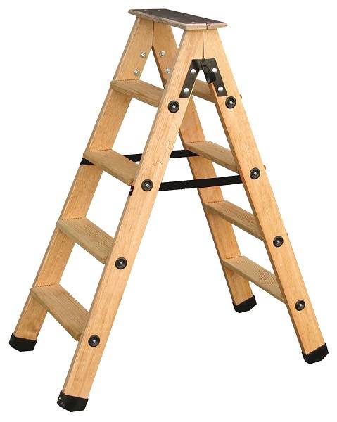 Escabeau double accès bois 2x3 marches + tablette CENTAURE - 483603 - Image 1