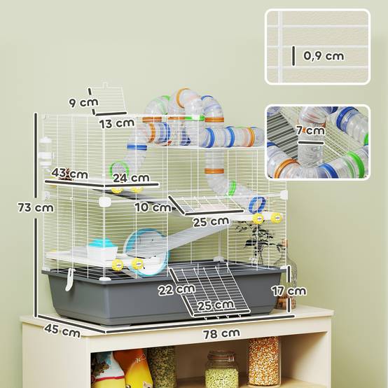 Cage pour hamster métal et plastique gris 78 x 45 x 73 cm - PANGIVO - Image 5