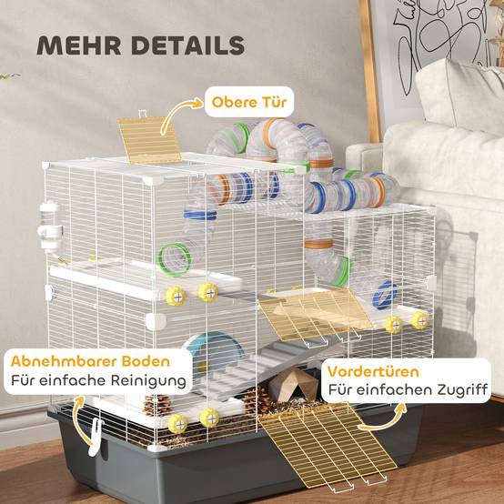 Cage pour hamster métal et plastique gris 78 x 45 x 73 cm - PANGIVO - Image 10