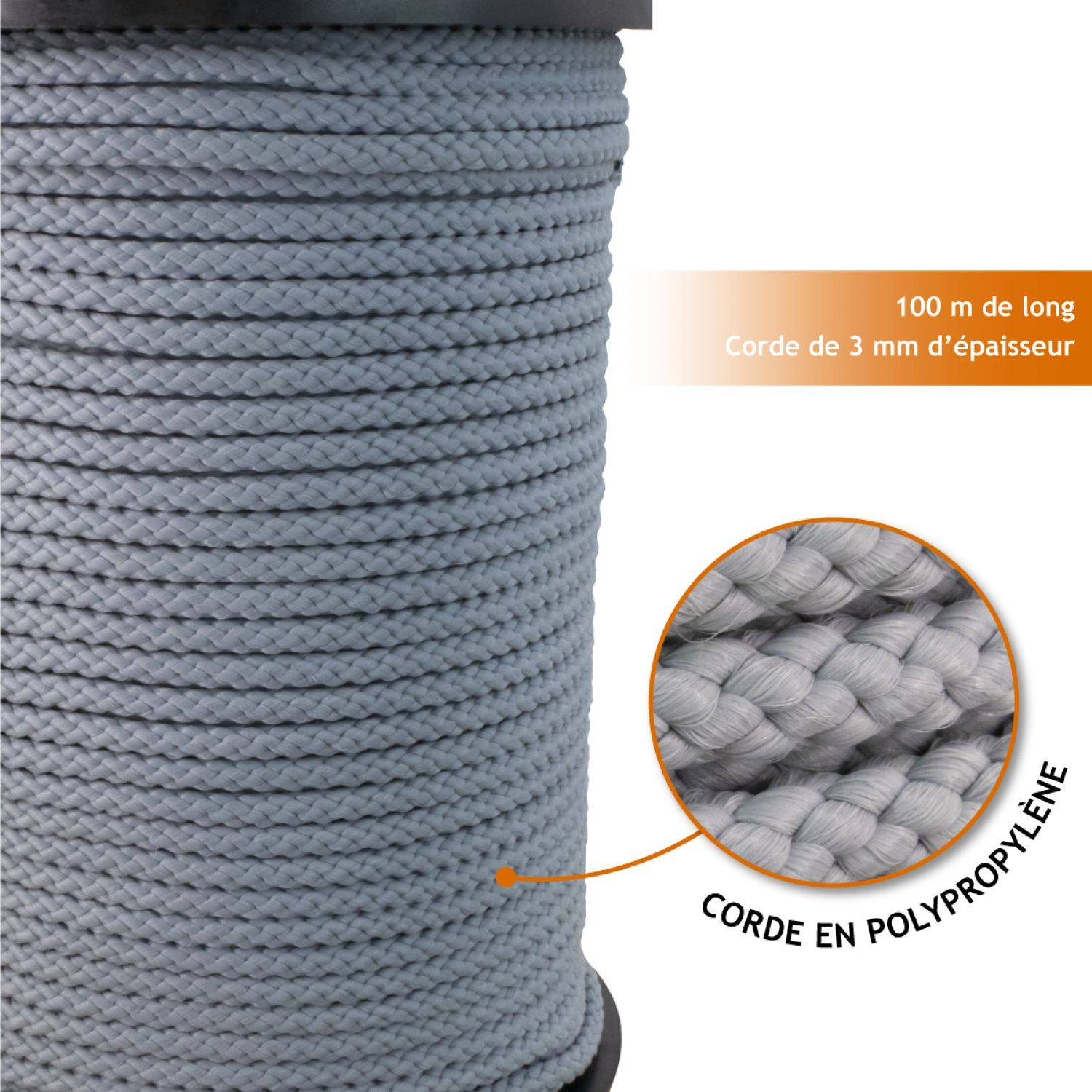 Linxor - Bobine de corde tressée 3 mm x 100 m - Gris - Linxor - Imagen 2