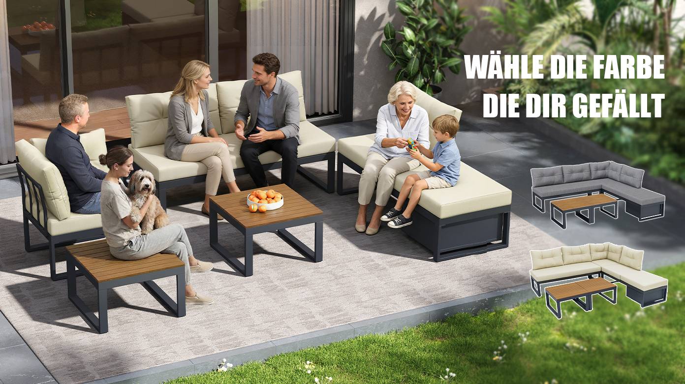 Salon de Jardin avec Canapé d'angle et Table Basse pour terrasse Polyester Beige - Image 10
