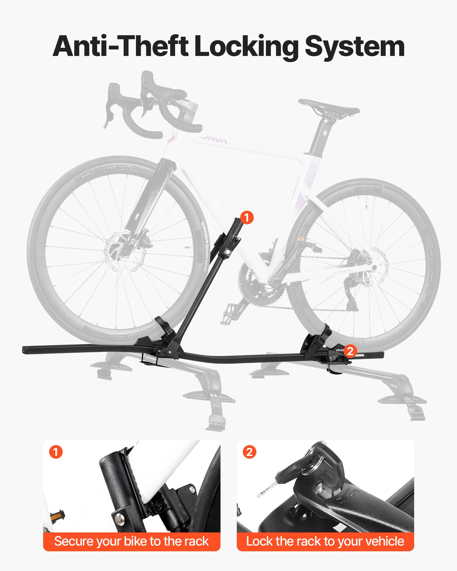 Vevor - VEVOR Porte-vélos de toit en aluminium, capacité 15 kg, pour 1 vélo, verrouillage sécurisé, compatible barres transversales standard, noir - Image 4