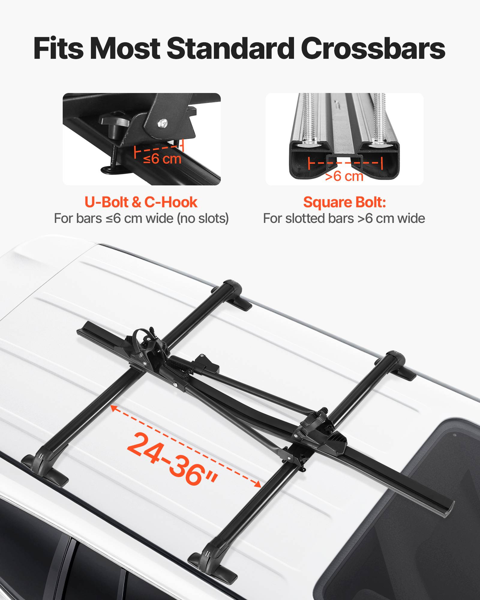Vevor - VEVOR Porte-vélos de toit en aluminium, capacité 15 kg, pour 1 vélo, verrouillage sécurisé, compatible barres transversales standard, noir - Image 2