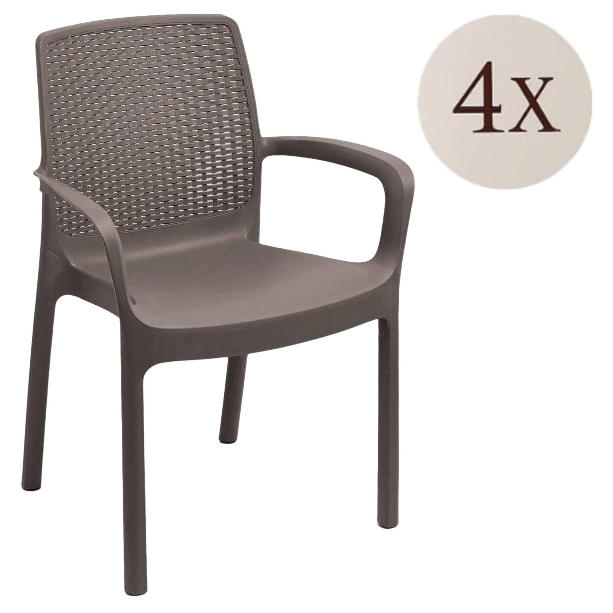 Dmora - Ensemble de 4 chaises d'extérieur Dnardin, sièges de jardin, chaise de table à manger, fauteuil d'extérieur effet rotin, 54x60h82 cm, marron - Dmora - Imagen 1