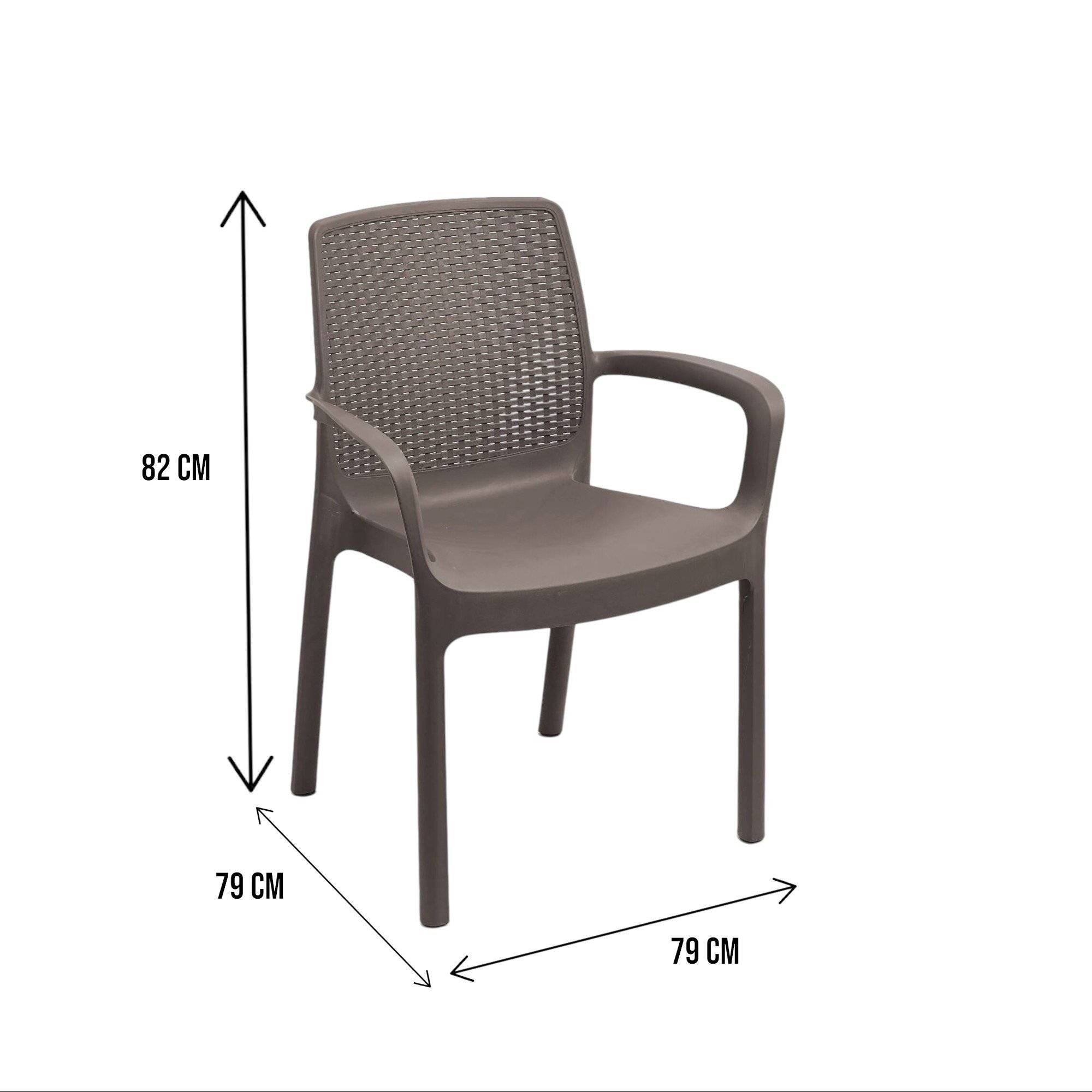 Dmora - Ensemble de 4 chaises d'extérieur Dnardin, sièges de jardin, chaise de table à manger, fauteuil d'extérieur effet rotin, 54x60h82 cm, marron - Dmora - Imagen 3