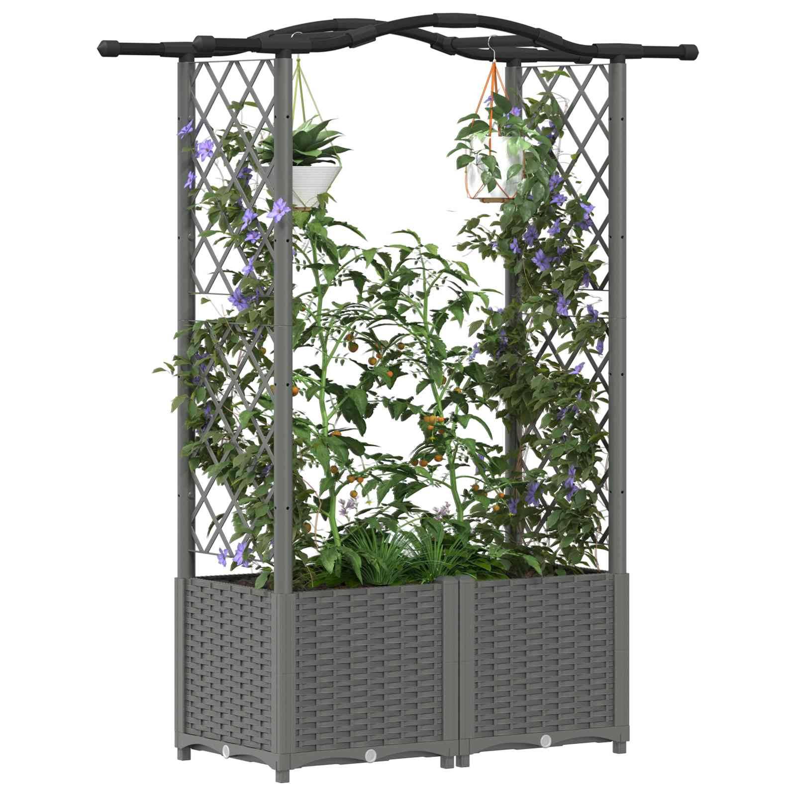 ComfortXL - Lit Potager Surélevé Treillis PP Jardin Support Plantes Toit Courbé 125x40x138cm Gris - ComfortXL Outdoor Living - Image 3
