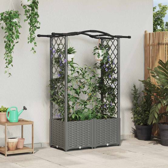 ComfortXL - Lit Potager Surélevé Treillis PP Jardin Support Plantes Toit Courbé 125x40x138cm Gris - ComfortXL Outdoor Living - Image 1