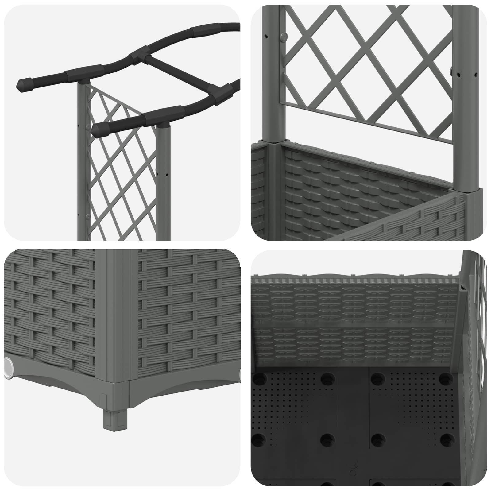 ComfortXL - Lit Potager Surélevé Treillis PP Jardin Support Plantes Toit Courbé 125x40x138cm Gris - ComfortXL Outdoor Living - Image 6