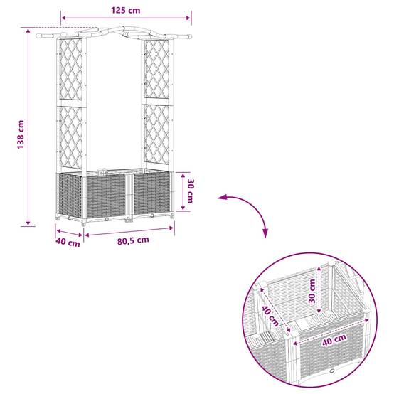 ComfortXL - Lit Potager Surélevé Treillis PP Jardin Support Plantes Toit Courbé 125x40x138cm Gris - ComfortXL Outdoor Living - Image 8