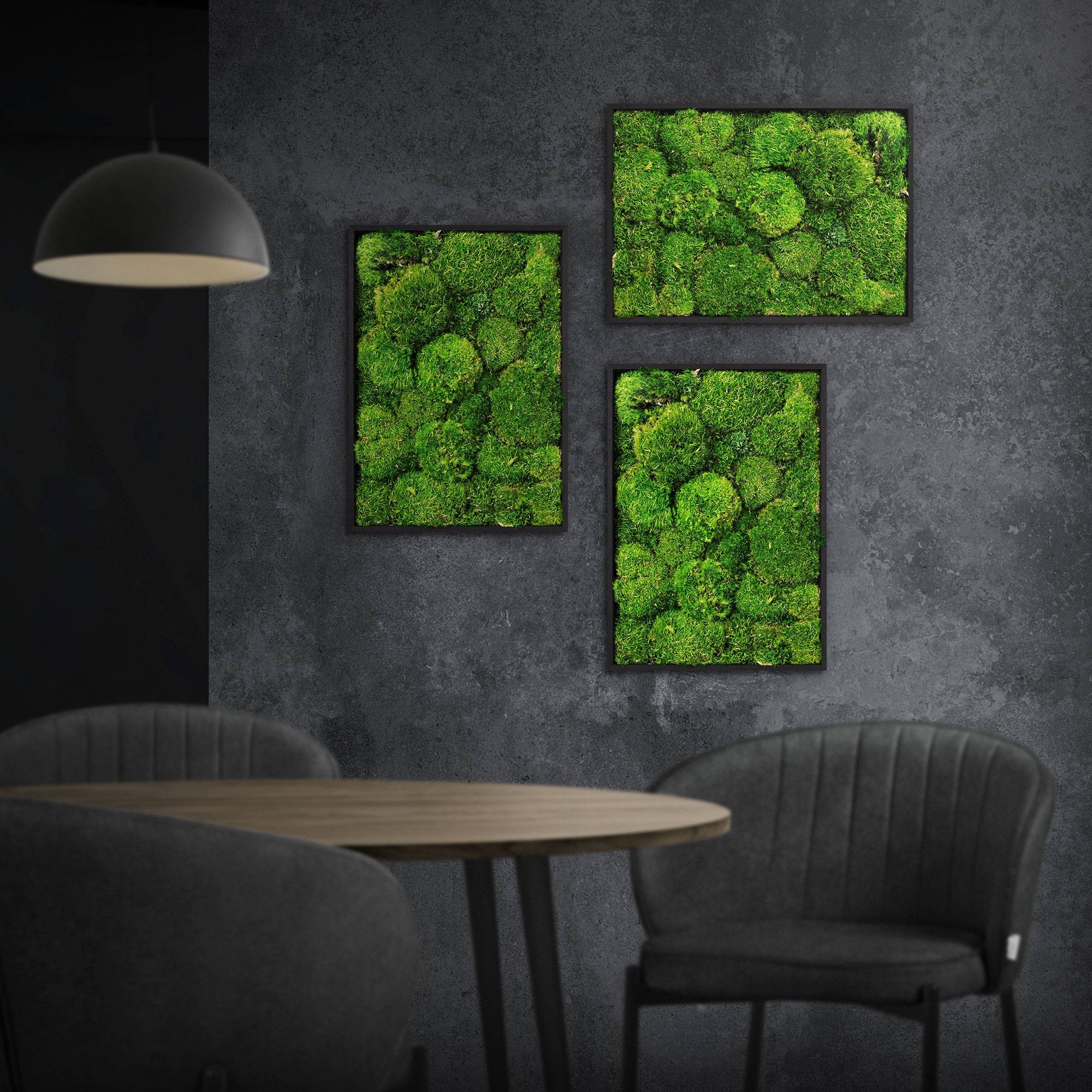 Ecd-Germany - Tableau en mousse boule stabilisée, hexagonal, 38 x 27 cm, vert, décoration murale végétale d'intérieur, cadre en bois, sans arrosage ni entretien - Image 1