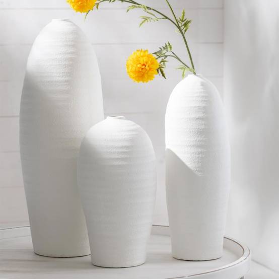 Vase Design en Ciment "Creta" 36cm Blanc - Image 3