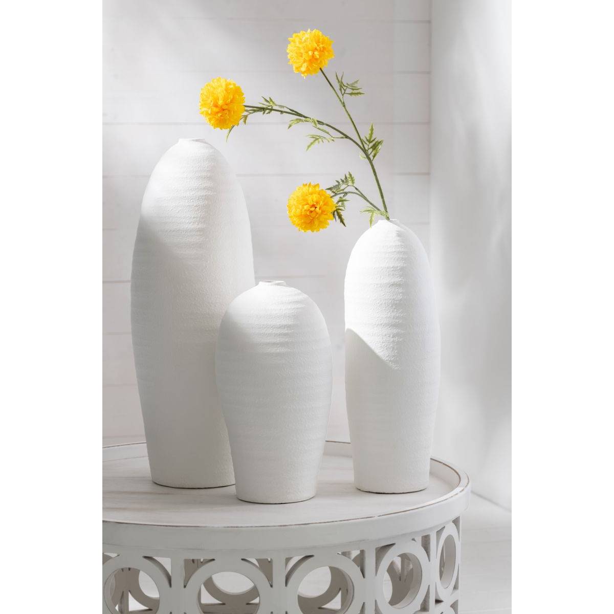 Vase Design en Ciment "Creta" 36cm Blanc - Image 5