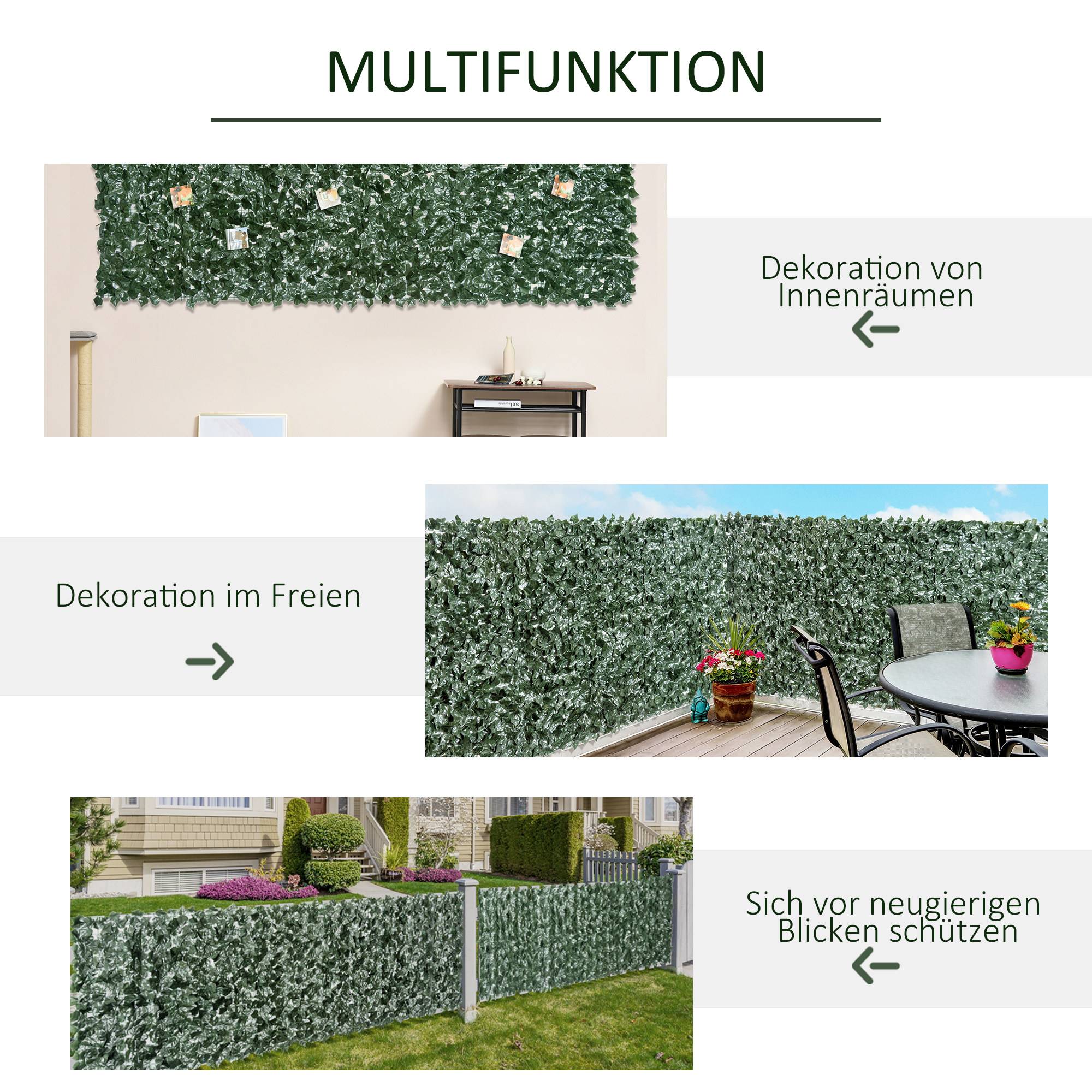 ComfortXL - Brise-vue haie artificielle en PE 300 x 150 cm vert foncé balcon terrasse clôture jardin feuillage anti-UV - Image 5