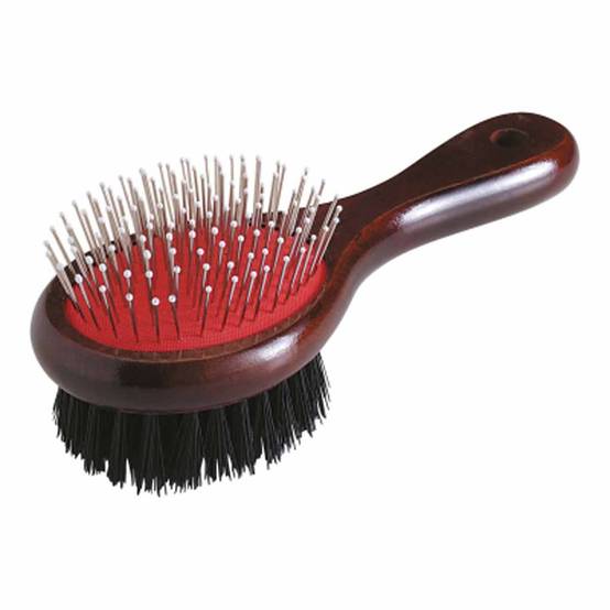 Brosse de Toilettage en Bois "Double Face" 22cm Marron