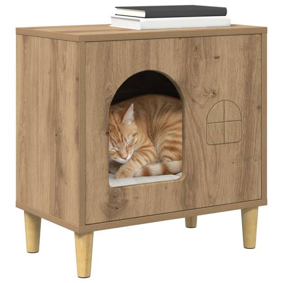 Abri Chat Intérieur Chêne Artisan Brun 52cm pour Chat Naturel Spacieux - ComfortXL Outdoor Living - Image 3