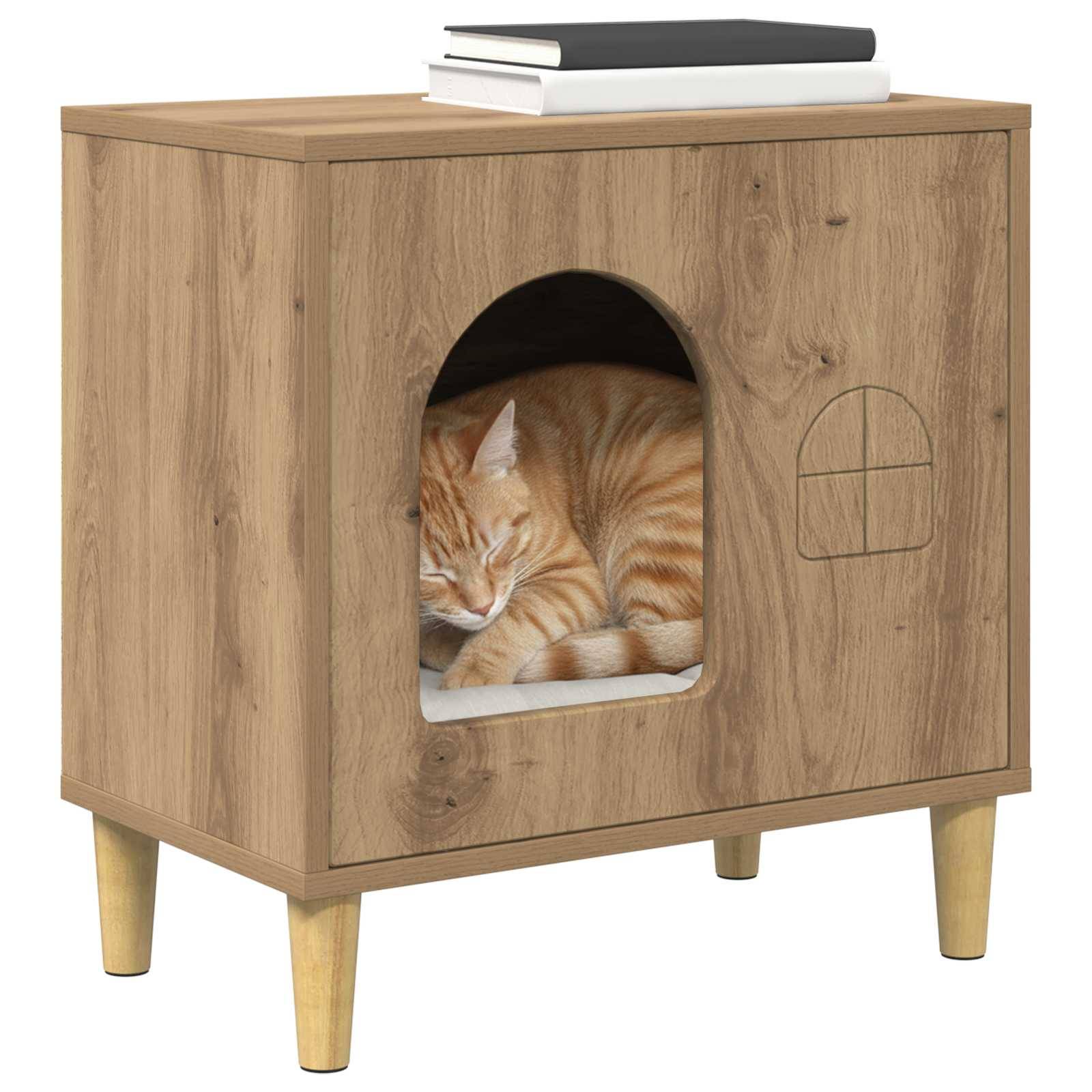 Abri Chat Intérieur Chêne Artisan Brun 52cm pour Chat Naturel Spacieux - ComfortXL Outdoor Living - Image 3