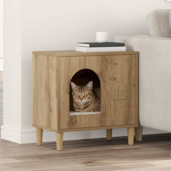 Abri Chat Intérieur Chêne Artisan Brun 52cm pour Chat Naturel Spacieux - ComfortXL Outdoor Living - Image 1
