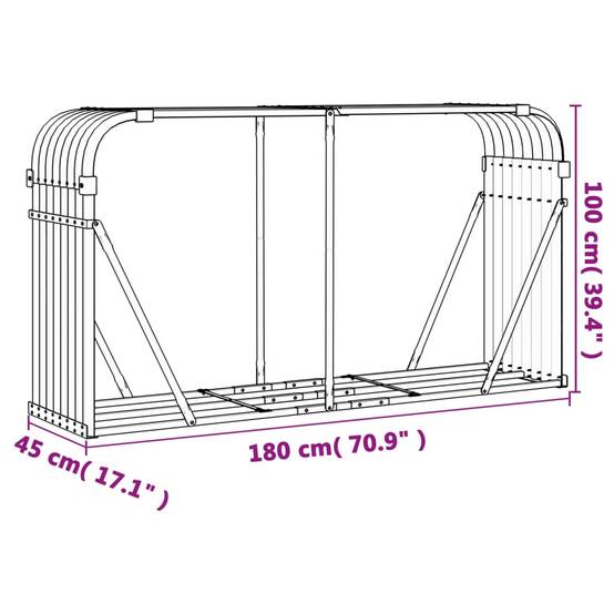 Range-bûches en acier galvanisé pour jardin 180x45x100 cm Vert – ComfortXL Outdoor Living - Image 9