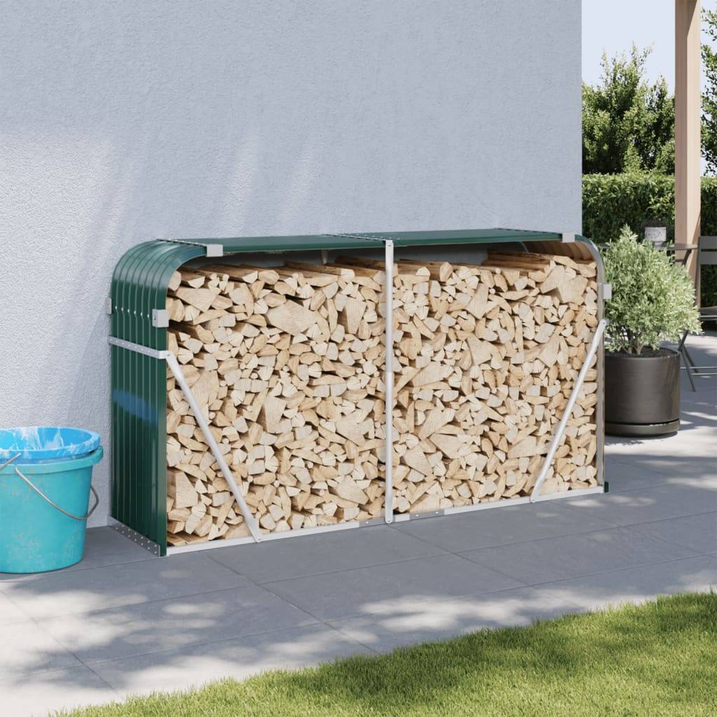 Range-bûches en acier galvanisé pour jardin 180x45x100 cm Vert – ComfortXL Outdoor Living - Image 1