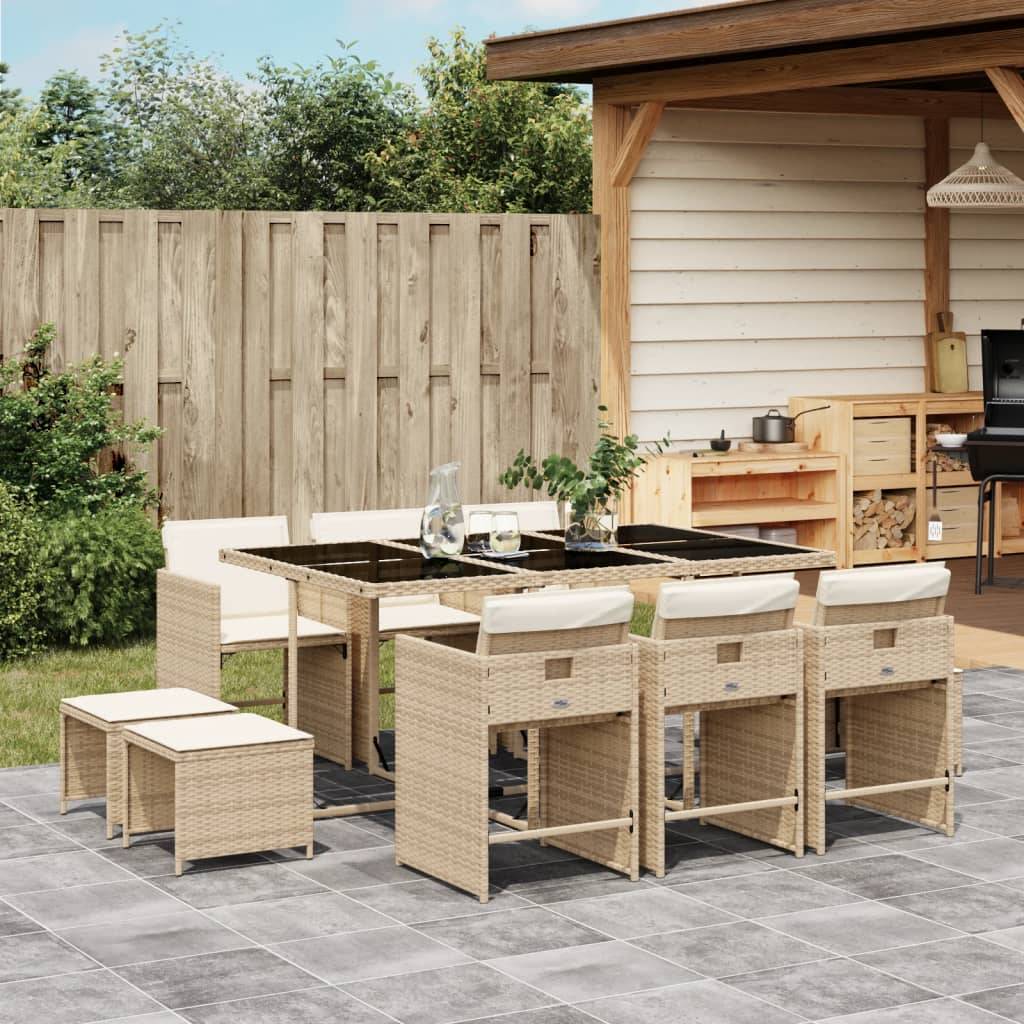 ComfortXL - Salon de Jardin Encastrable 10 Personnes en Résine Tressée Beige, Table 6 Chaises et 4 Tabourets – ComfortXL Outdoor Living - Image 1